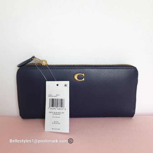 COACH Slim Accordion Smooth Leather Wallet with Back Slip Pocket- Dark Navy⭐ - Picture 16 of 16